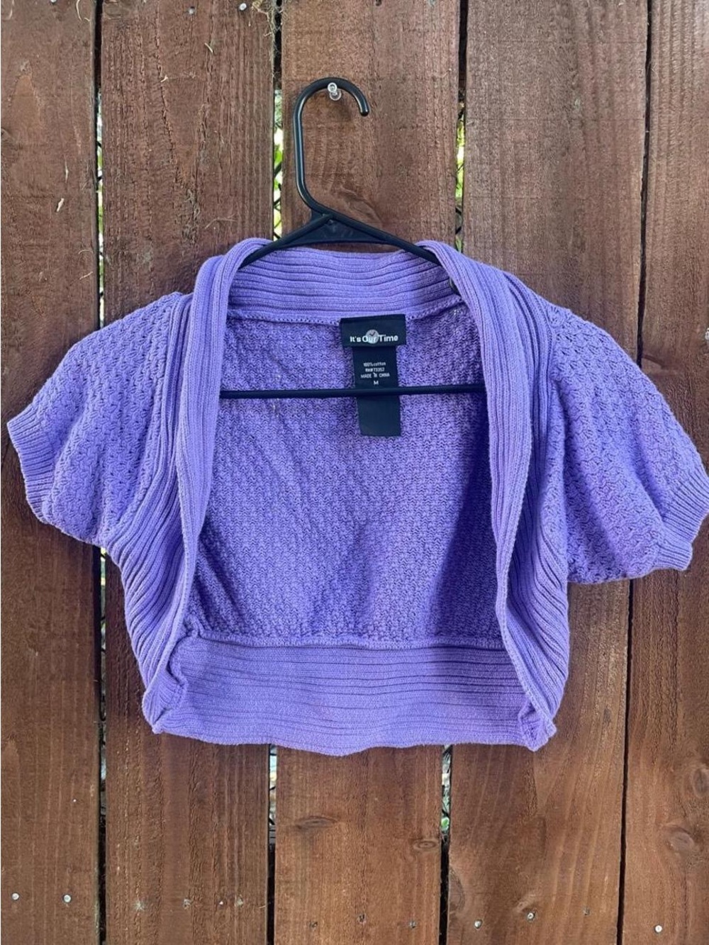 It's Our Time Y2k Whimsy Purple Knit Short-sleeve Bolero Cotton Shrug Sweater M